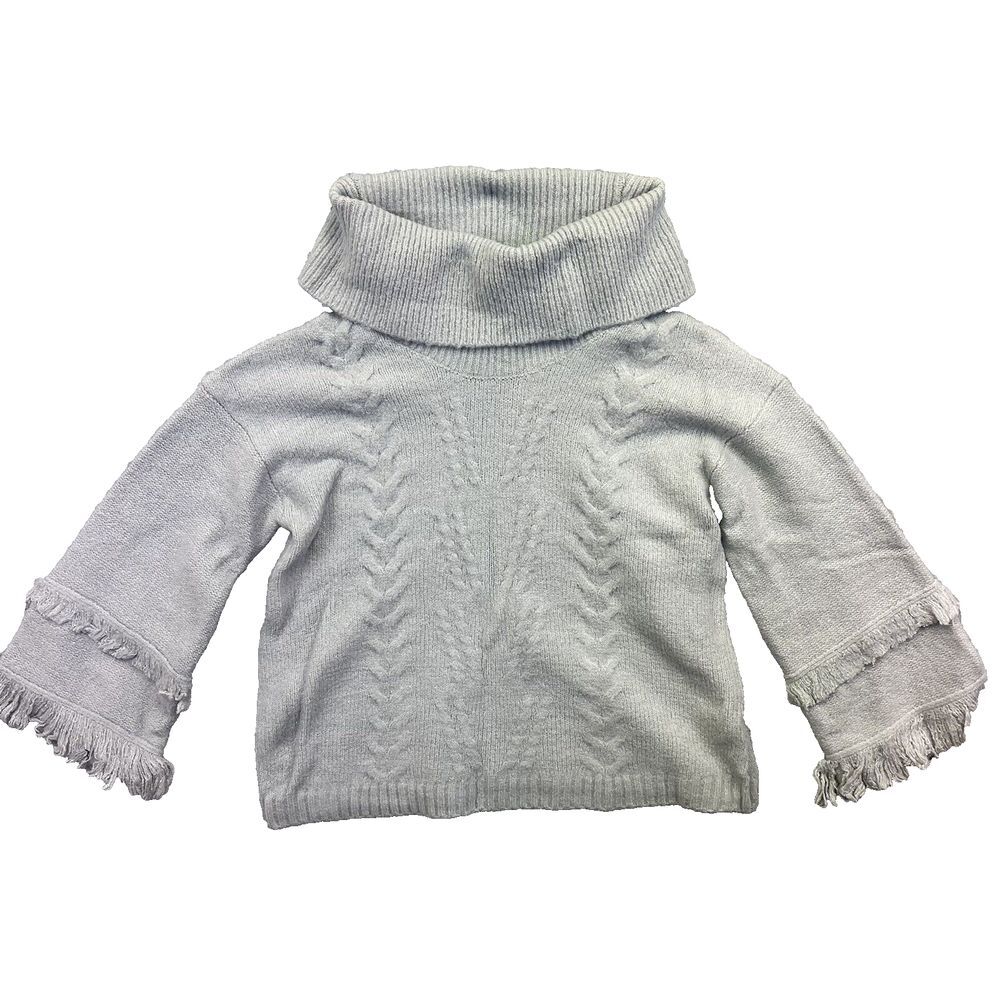 X America Brand Gray Cowl Neck Sweater Size L Fringe Sleeve NWT Modern Vintage